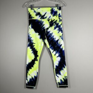 Athleta Small Neon Green Blue‎ Black White Tie Dye Elation 7/8 Tight Legging